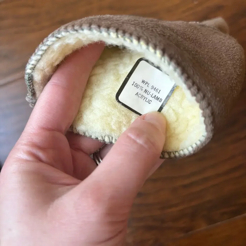 Vintage Sta-Soft Tan Suede Leather Gloves Women’s M Nu-Lamb Fleece Lined Warm‎